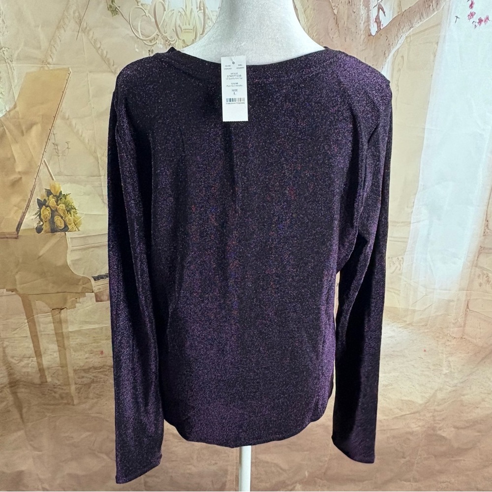 NEW White House Black Market Shimmer Deep Purple Long Sleeve Top - Picture 8 of 10
